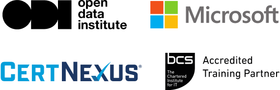 Open Data Institute logo, Microsoft logo and CertNexus logo