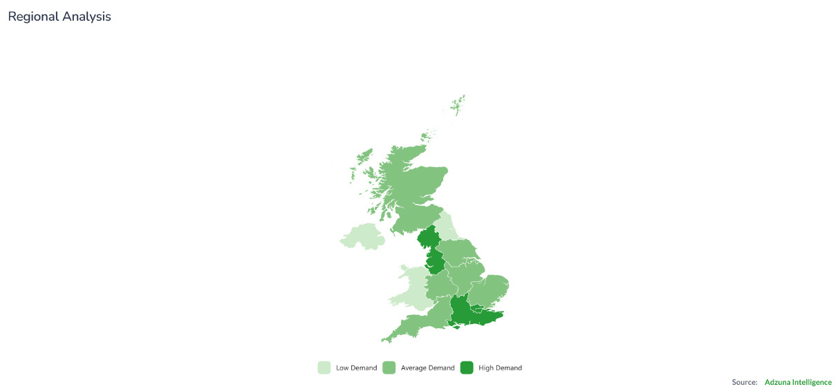Map of the UK with regional analysis of demand