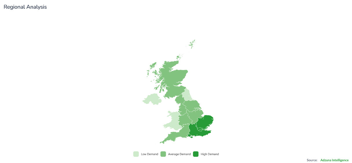 Map of the UK with regional analysis of demand