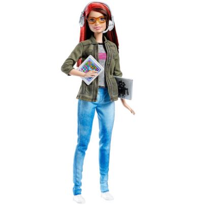 Barbie with headphones and tablet