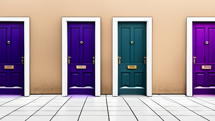 Four different coloured doors