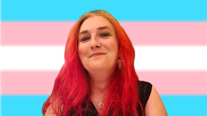 Lisa Coombes with trans flag