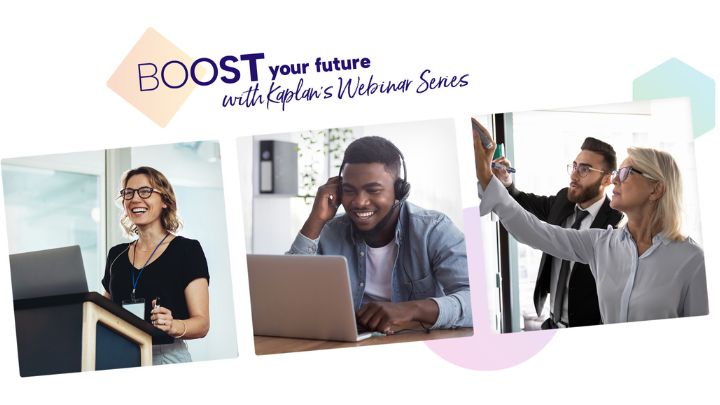 Three pictures of people at work with boost your future text