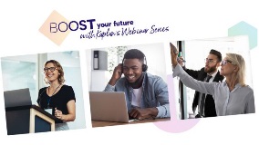 Three pictures of people at work with boost your future text