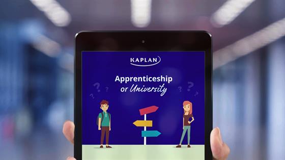 Apprenticeship or University infographic on a tablet