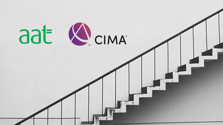AAT and CIMA logos next to a flight of stairs