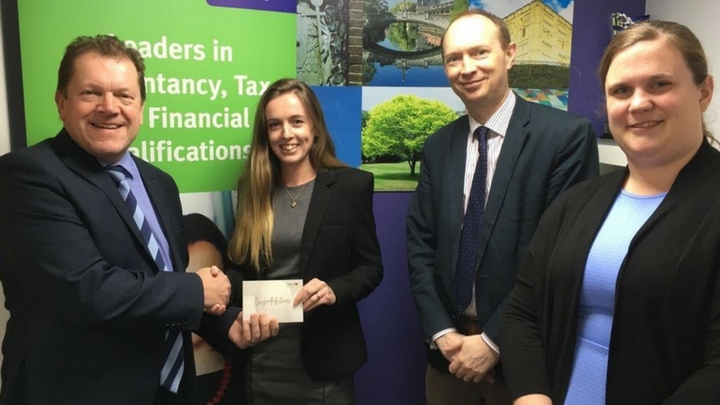 Left to right: Tim Howes (Norwich Centre Manager), Lauren Day (ACCA Gold Medalist), Steve Rudd (Staff Partner) and Rachael Tingey (HR Executive at Larking Gowen).