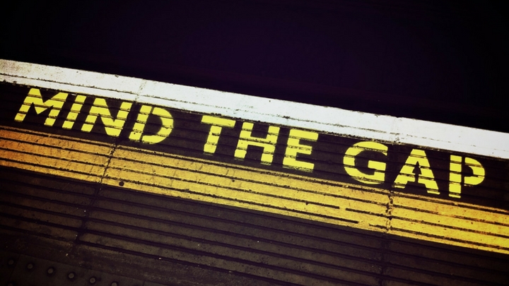 Mind the gap written on a London Underground platform