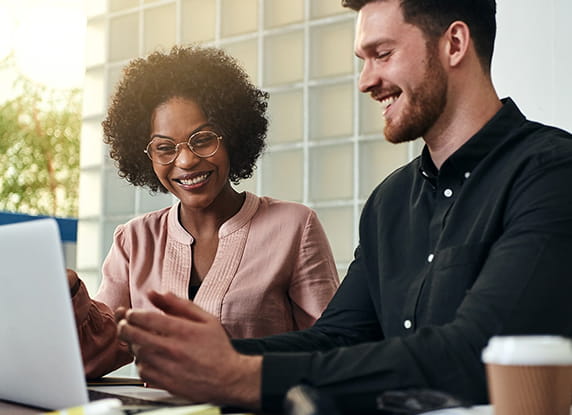 A man and a woman sat down talking