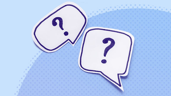 Question marks in two separate speech bubbles graphic