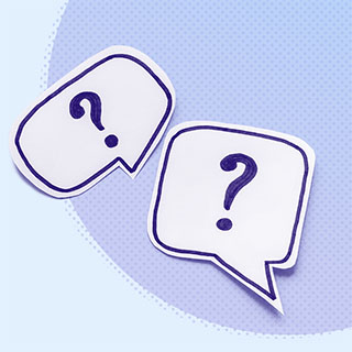 Question marks in two separate speech bubbles graphic