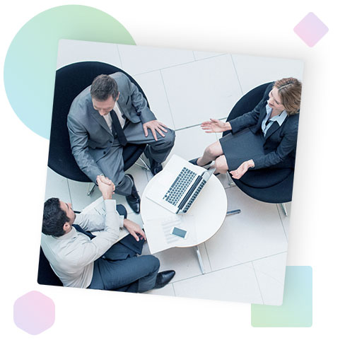 Two men and a woman having a meeting