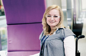 A woman in a wheelchair