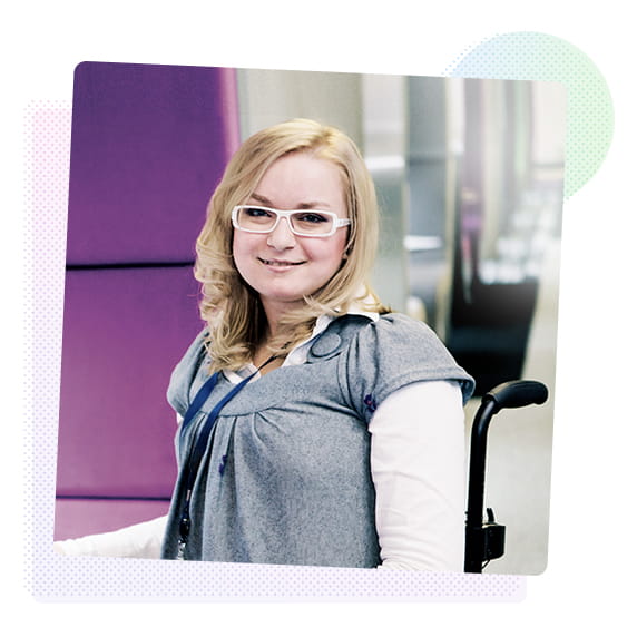 A woman in a wheelchair