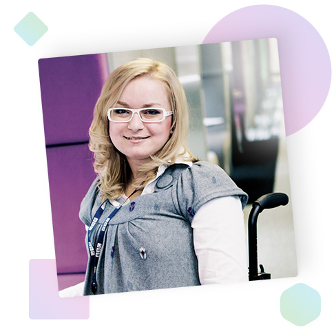 A woman in a wheelchair