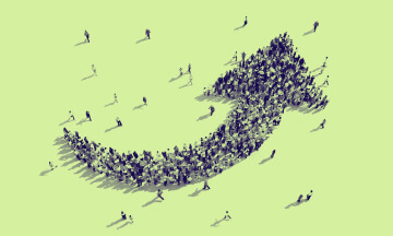 Illustration of an arrow surrounded by people