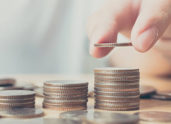 Three piles of coins