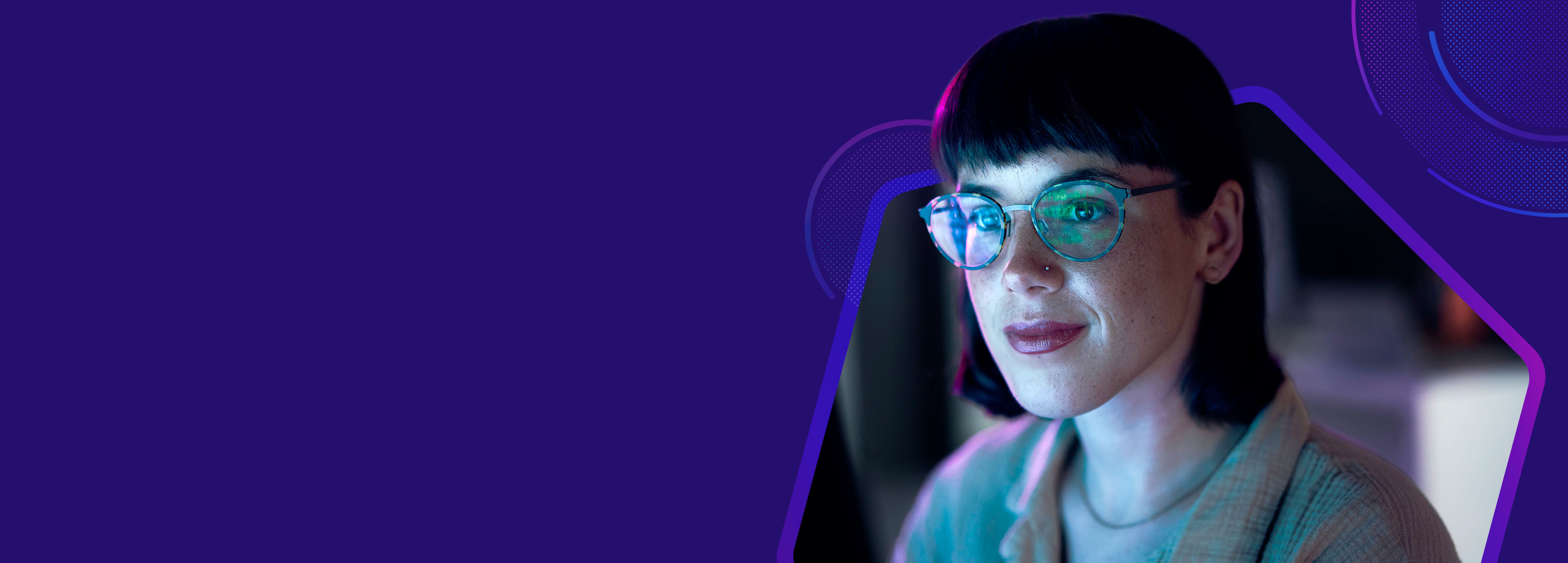 Woman smiling at screen