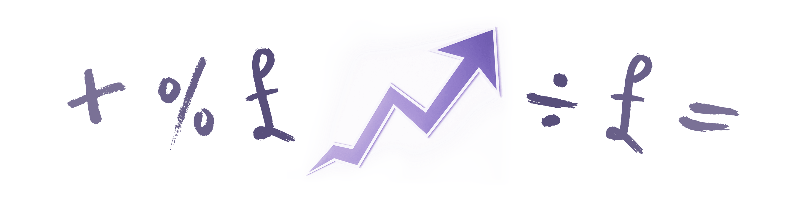 Plus sign, percentage sign, pound sign, arrow pointing upwards, division sign, pound sign, equals sign