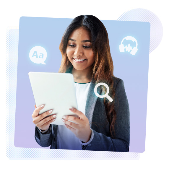 Smiling woman holding a tablet