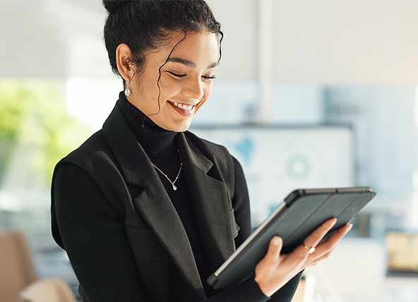 Woman holding a tablet