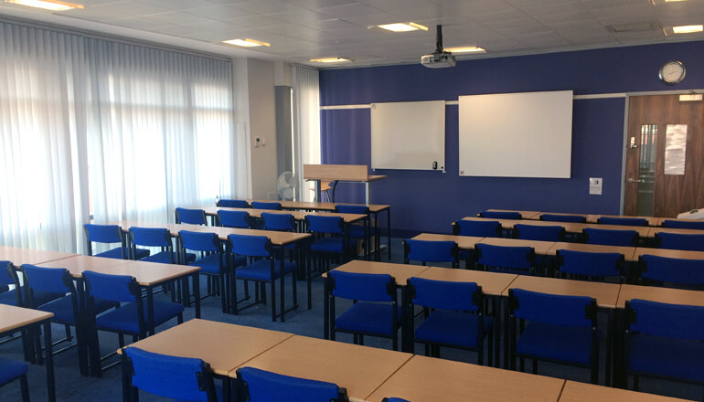 Formal blue classroom set up