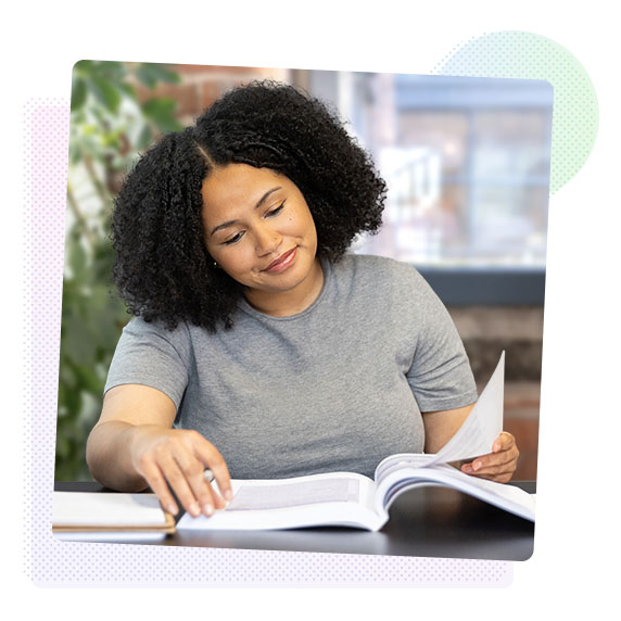 Woman reading a textbook