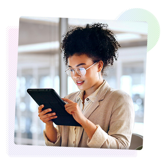 Woman holding a tablet device